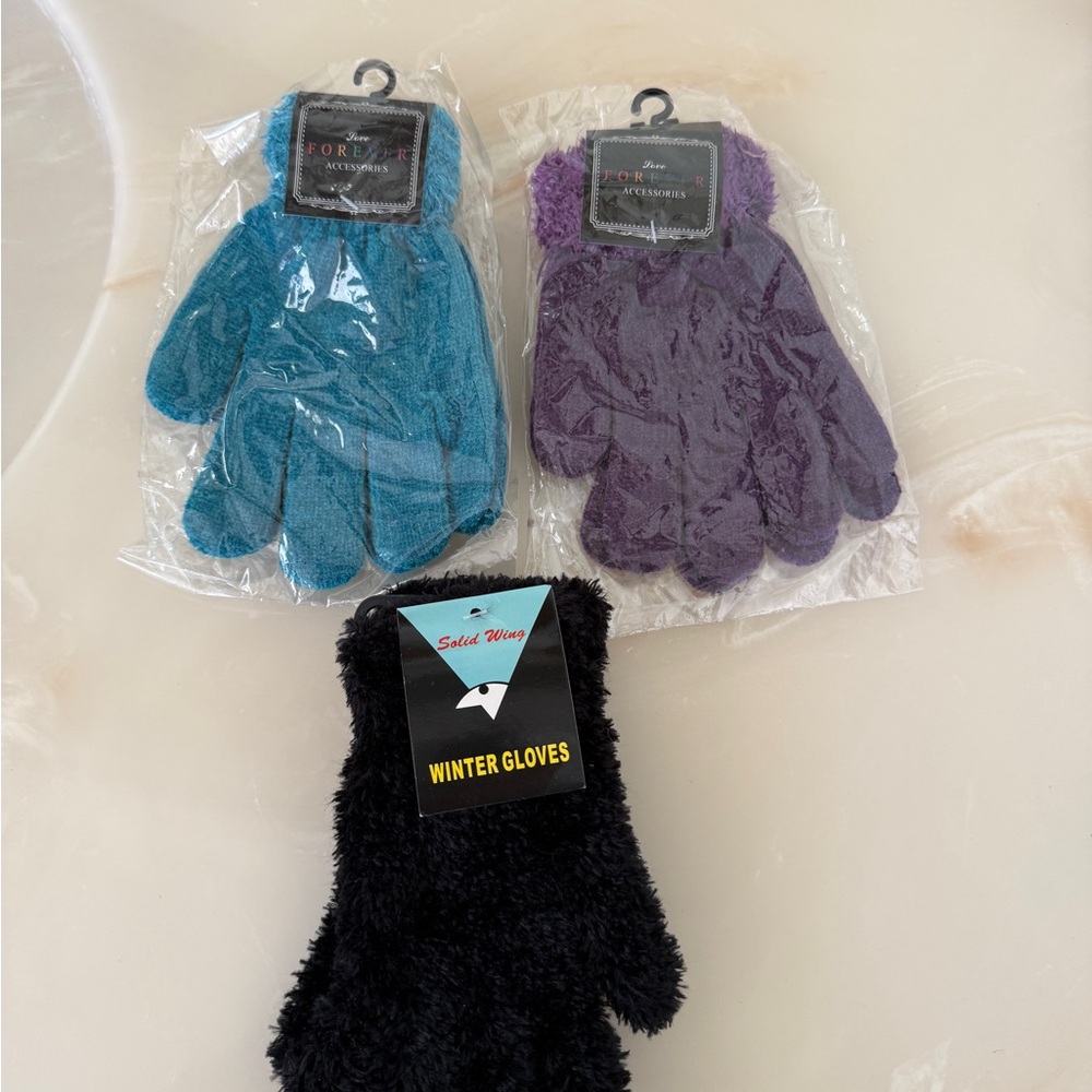 Cozy Gloves Set - Teal, Purple, and Black
